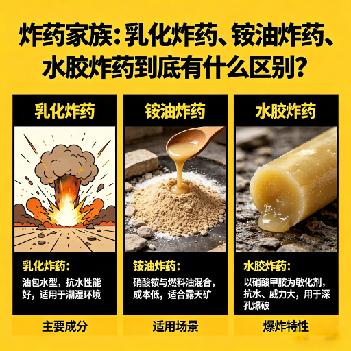 商州炸药家族：乳化炸药、铵油炸药、水胶炸药到底有什么区别？
